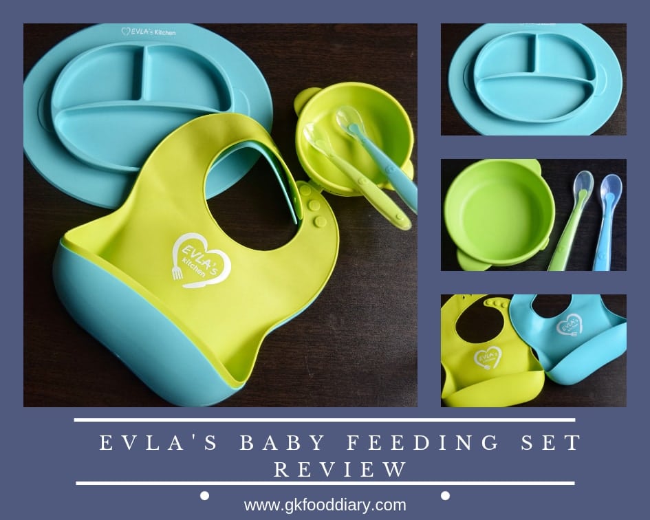 EVLA'S Baby Feeding Set | Silicone Bib Plates Bowls Spoons | Divided Plate Suction Bowl & Soft Spoon Aids Self Feeding | Adjustable