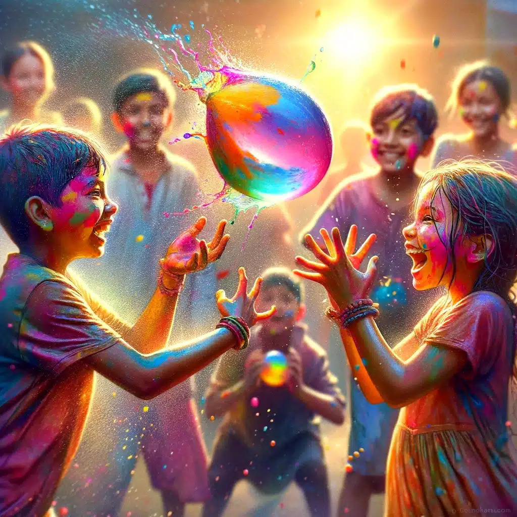 Холи-игры для детей - «Подбрасывание красочных водяных шариков»